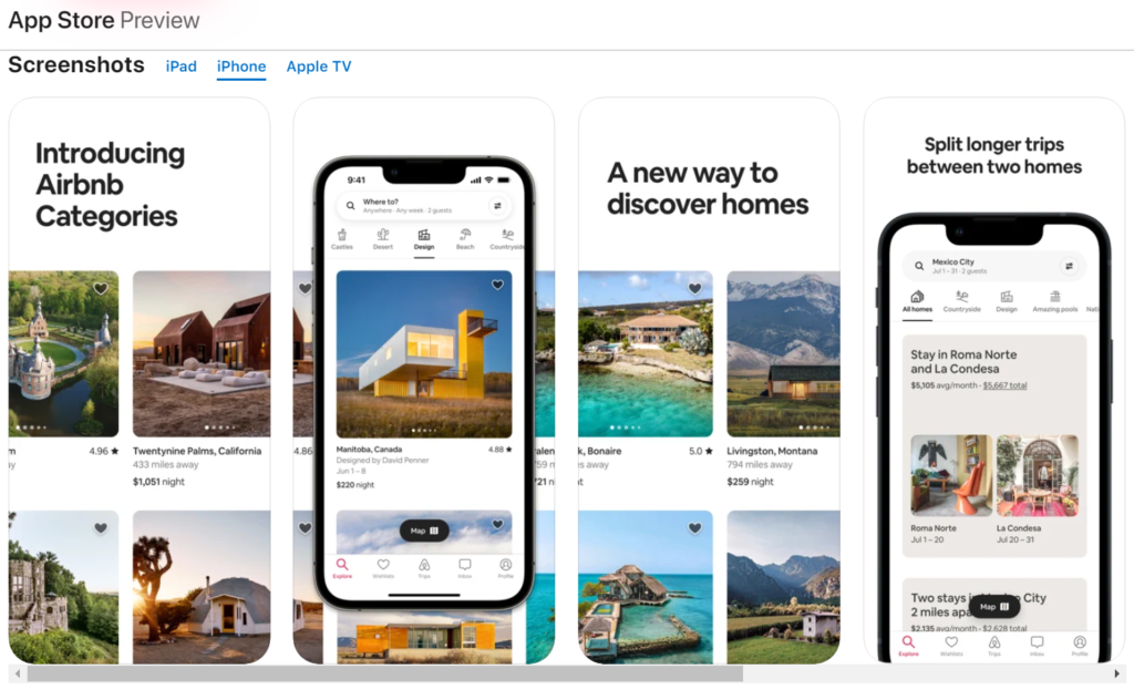 Screenshot of the travel app Airbnb