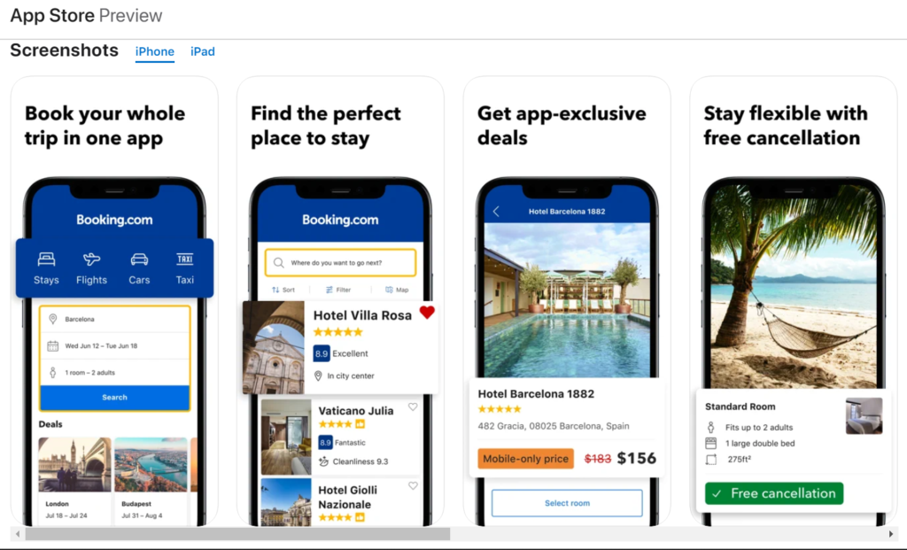 Screenshot of the travel app Booking.Com