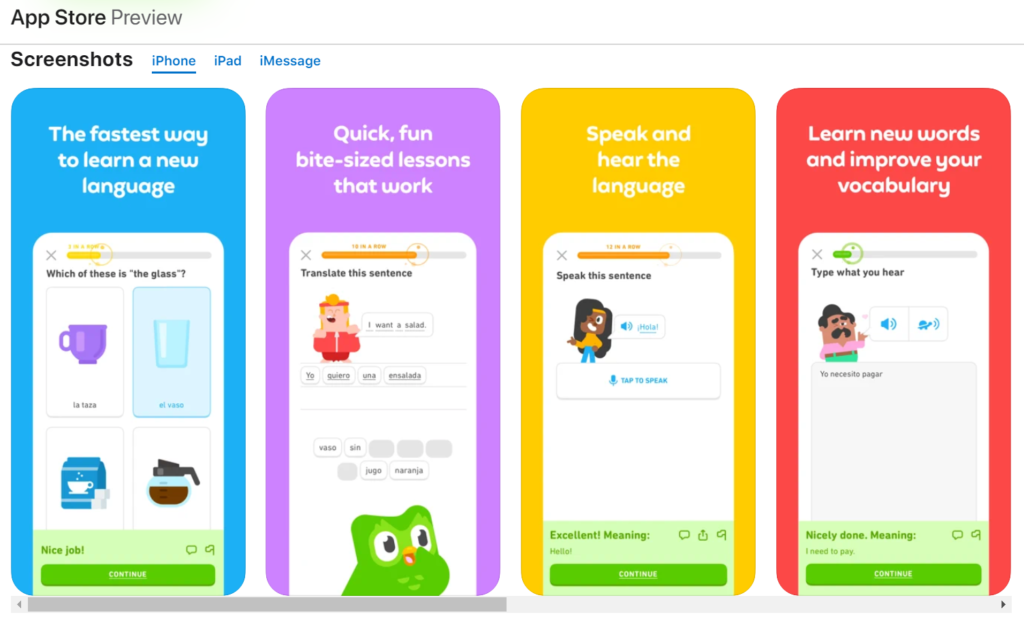 Screenshot of the app Duolingo