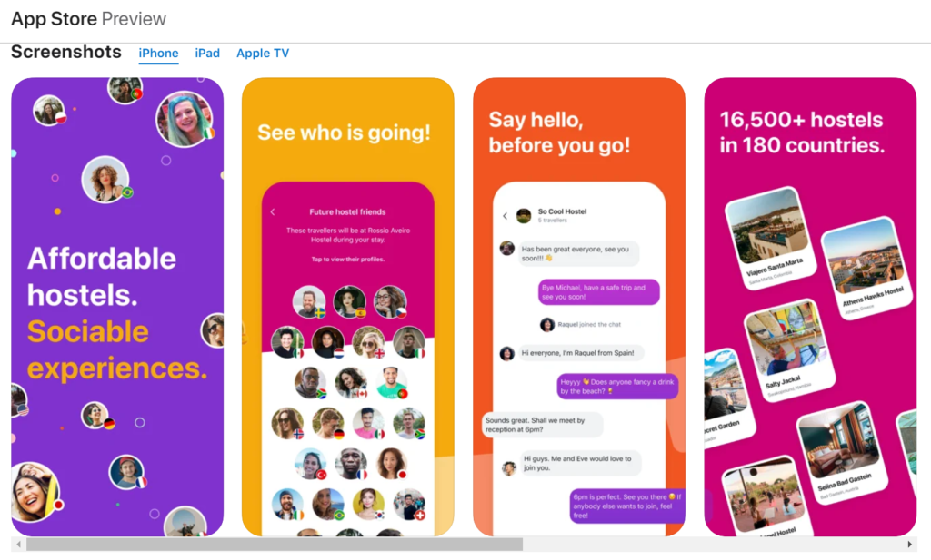 Screenshot of the travel app HostelWorld