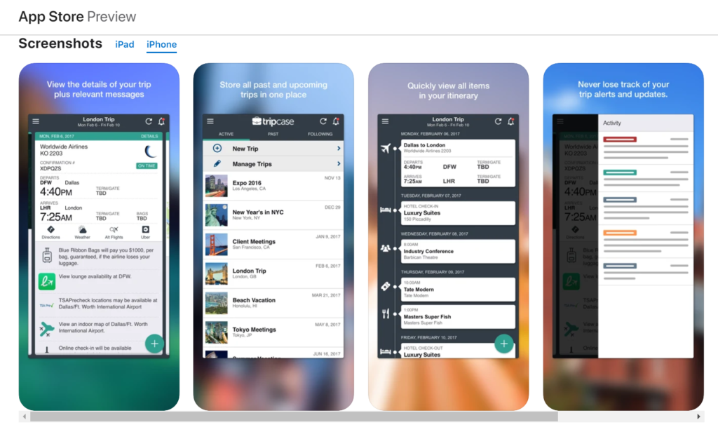 Screenshot of the travel app TripCase